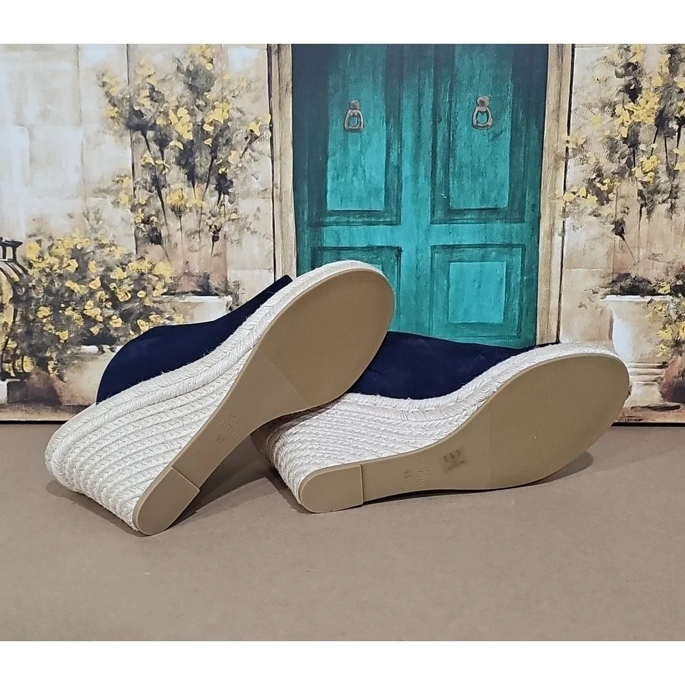 Stuart Weitzman Navy Wonda Espadrille Wedge Heel Mules Sandals Size EU 40/9.5 B